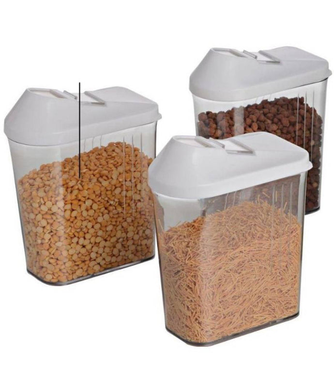Set of 3 easy flow cereal dispenser food storage container jar (750Ml each) ideal for kitchen pasta, rice grocery - Good Life Shop