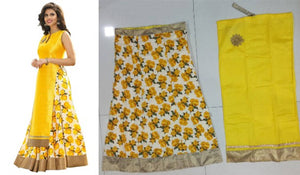 Yellow Floral Printed Art Silk Lehenga Choli Semi Stitched - Good Life Shop