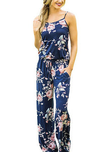 women Super Comfy Floral Jumpsuit Fashion Trend Sling Print Loose Piece Trousers - Good Life Shop