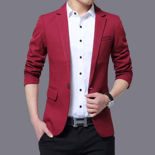 Mens Red Notched Lapel Suit Blazer Jacket Business Casual Blazer Men Wedding Tuxedo Blazers 5XL - Good Life Shop